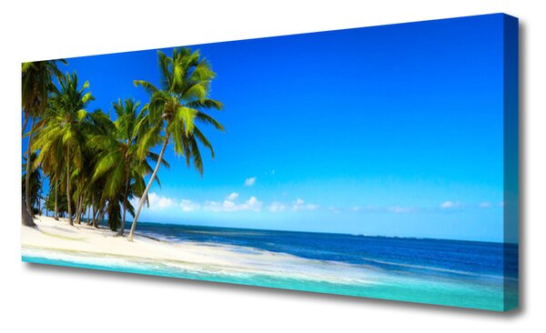 Tablou pe panza canvas Palm Trees Sea Beach Peisaj Alb Verde Albastru