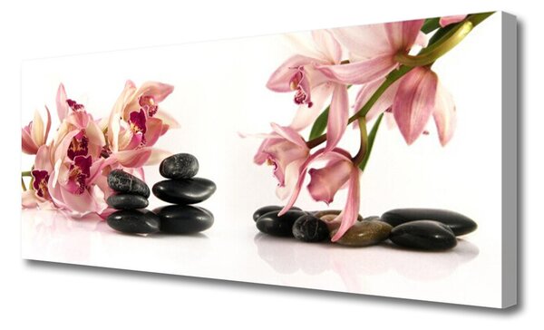Tablou pe panza canvas Flori Stones Art Brun Negru Alb