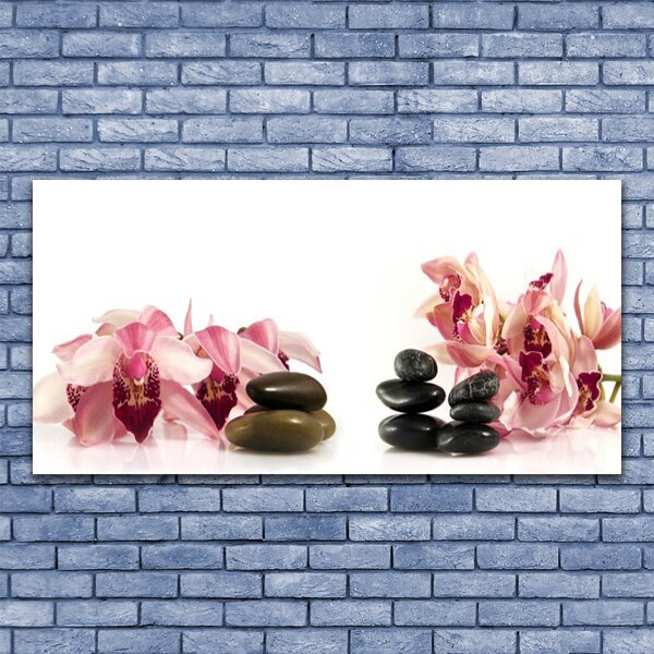 Tablou pe sticla Flori Stones Art Brun Negru Alb