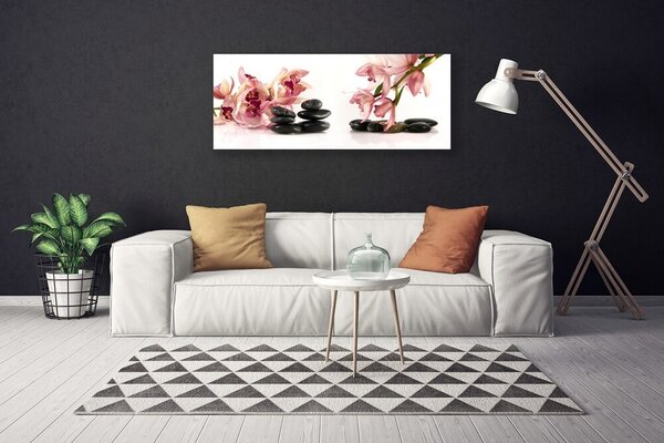 Tablou pe panza canvas Flori Stones Art Brun Negru Alb