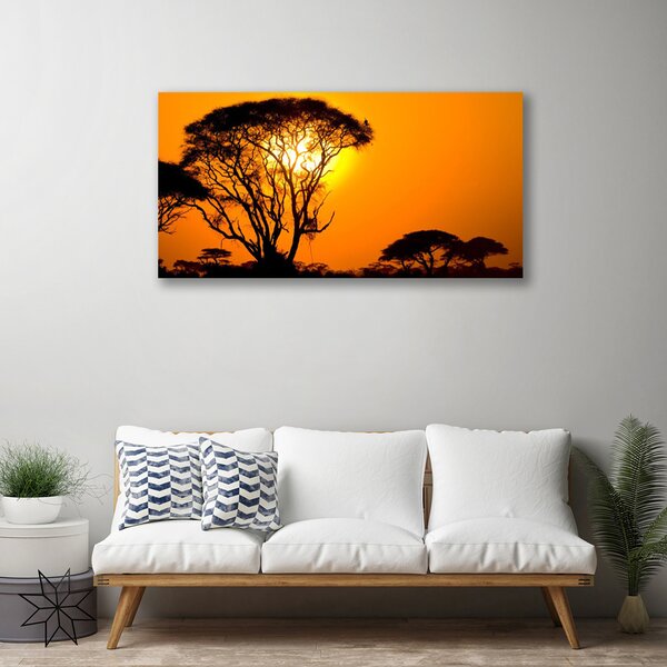 Tablou pe panza canvas Copaci Sun Natura Negru Galben