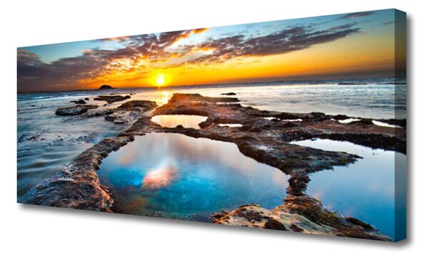 Tablou pe panza canvas Sea Sun Peisaj Albastru Galben Gri