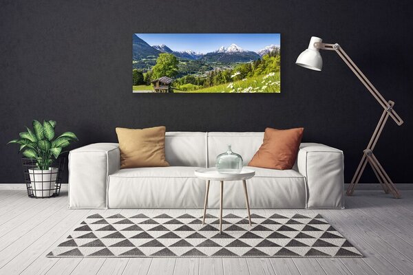 Tablou pe panza canvas Mountain Fields Natura Verde Gri Alb
