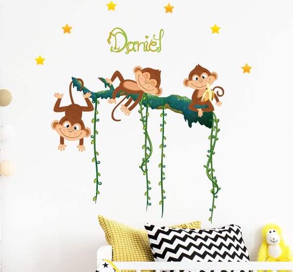 Set autocolante pentru perete cu maimuțe și litere Ambiance Monkey