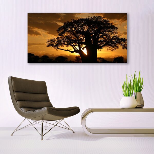 Tablou pe sticla Copac Natura Brown Galben