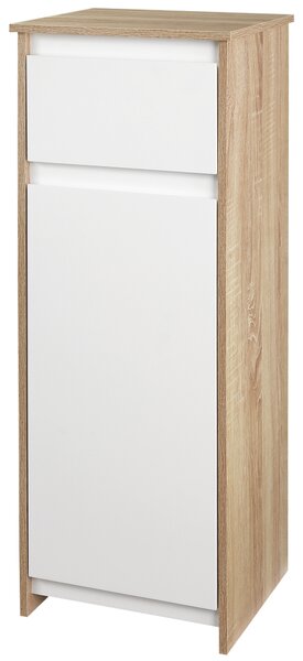 Kleankin Dulap de Baie, Comodă cu 2 Niveluri și 1 Sertar din MDF, 32.6x30x90 cm, Lemn natural+Alb | Aosom Romania