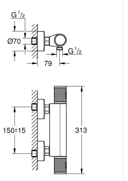 Grohe Precision Feel baterie de duș perete cu termostat negru 347902430