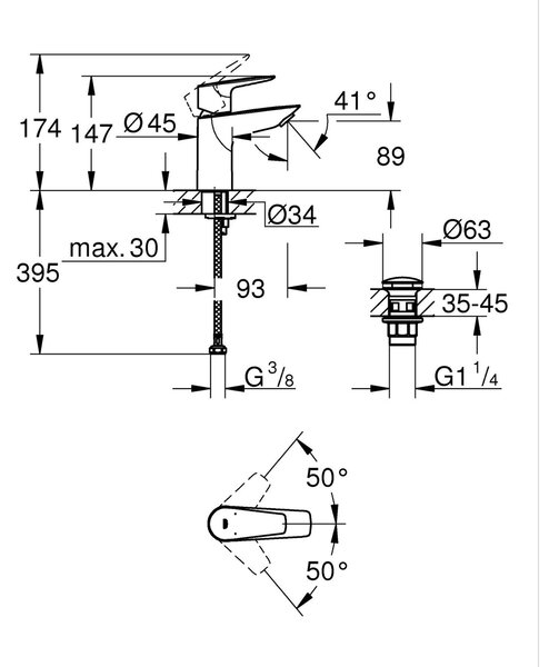 Grohe Start Edge baterie lavoar stativ negru 238982431