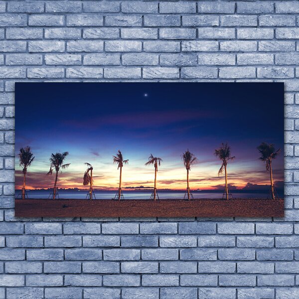 Tablou pe panza canvas Palm Trees Sea Beach Peisaj Maro Albastru