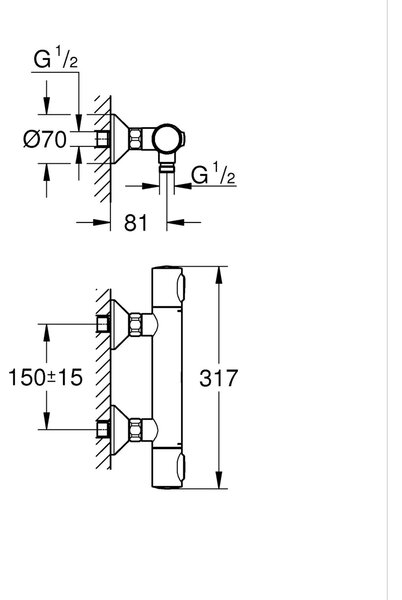 Grohe Precision Flow baterie de duș perete cu termostat negru 348402430