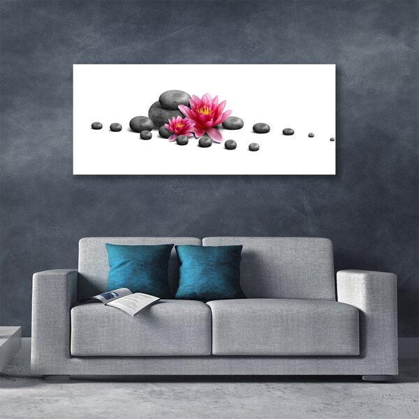 Tablou pe panza canvas Floare pietre Art Rosu Gri Alb