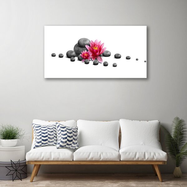Tablou pe panza canvas Floare pietre Art Rosu Gri Alb