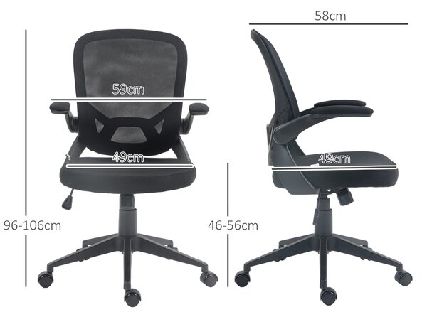 HOMCOM Scaun de Birou Ergonomic cu Înălțime Reglabilă, Scaun de Birou cu Balansoar și Țesătură Respirabilă, 59x58x96-106 cm, Negru | Aosom Romania