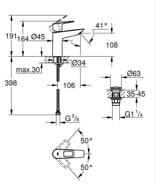 Grohe Start Edge baterie lavoar stativ negru 237792431