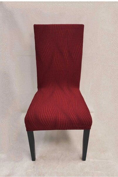 Set 6 huse elastice pentru scaune, model Jacquard, Bordo in dungi