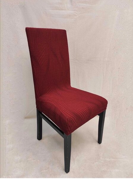 Set 6 huse elastice pentru scaune, model Jacquard, Bordo in dungi