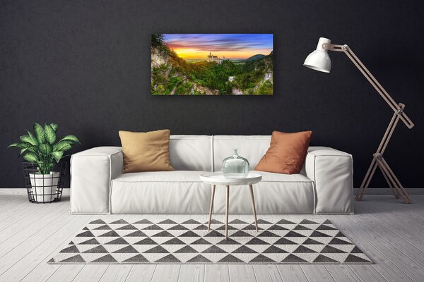 Tablou pe panza canvas Munții Peisaj Verde Gri Galben Violet