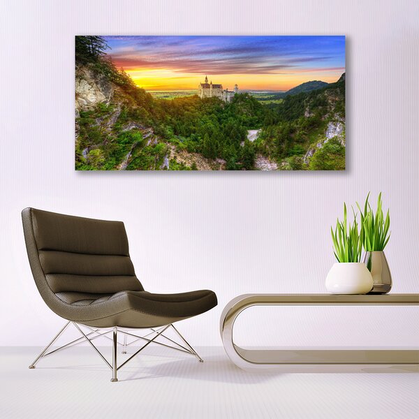 Tablou pe panza canvas Munții Peisaj Verde Gri Galben Violet