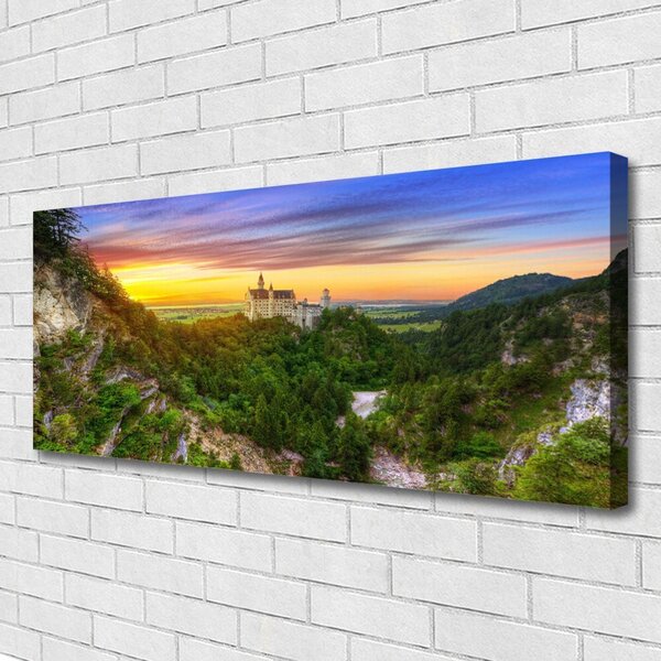 Tablou pe panza canvas Munții Peisaj Verde Gri Galben Violet