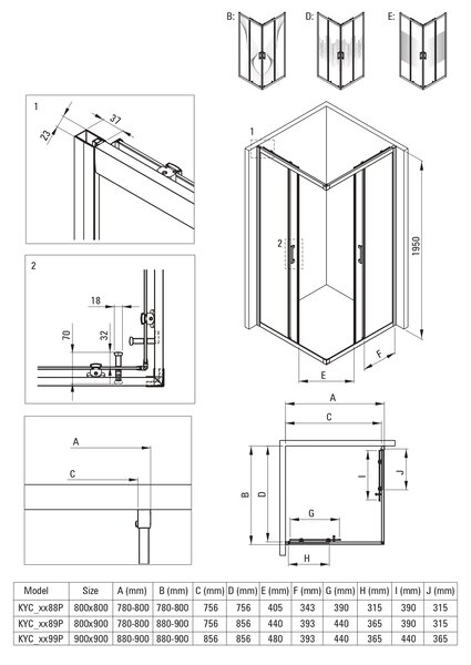 Deante Funkia Evo cabină de duș 90x90 cm pătrat grafit periat/sticlă transparentă KYC_D099P