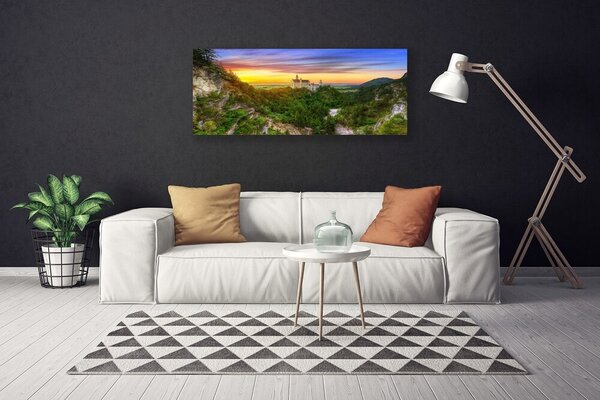 Tablou pe panza canvas Munții Peisaj Verde Gri Galben Violet