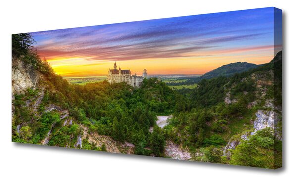 Tablou pe panza canvas Munții Peisaj Verde Gri Galben Violet