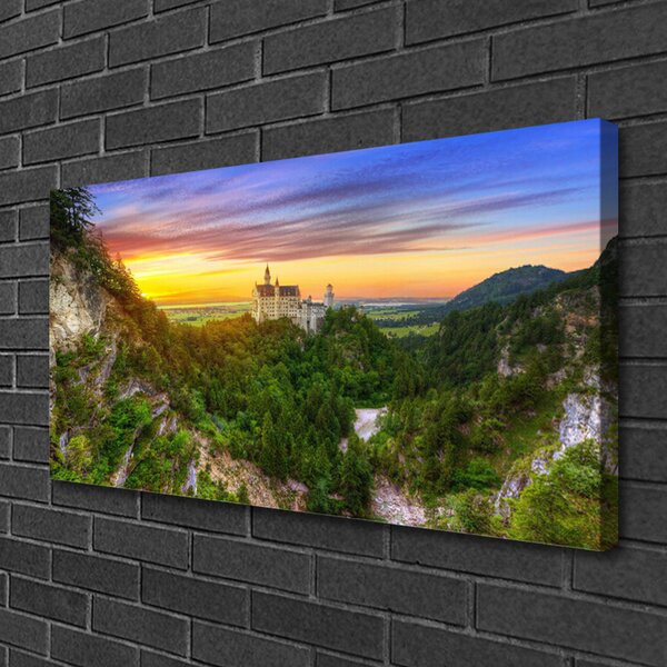 Tablou pe panza canvas Munții Peisaj Verde Gri Galben Violet