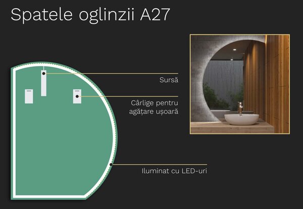 Oglindă atipică cu iluminare LED A27