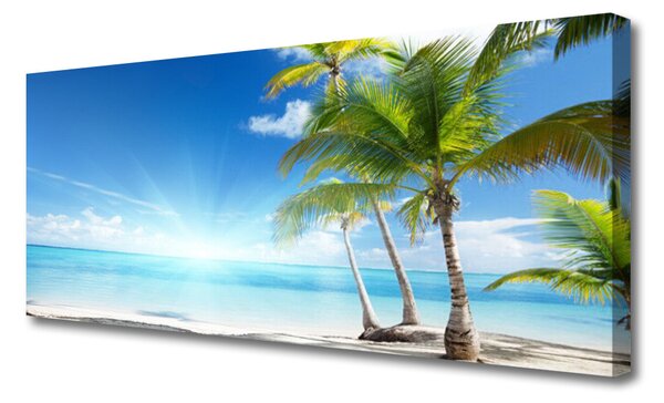 Tablou pe panza canvas Palm Sea peisaj copac Albastru Maro Verde