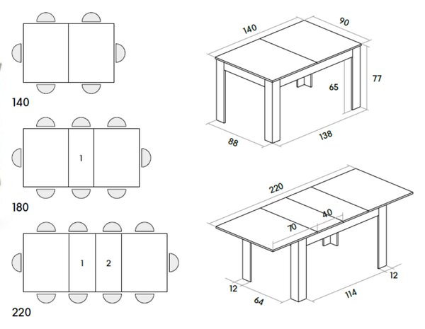 MASA LIZZY extensibila 140cm/90 cm - ALB