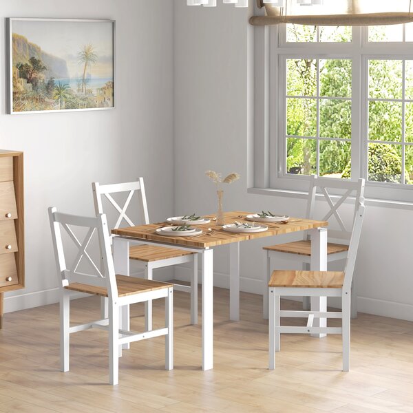 HOMCOM Set 4 Scaune cu Spătar Transversal, Scaune Clasice din Lemn de Pin, 41x46.5x87 cm, Alb | Aosom Romania
