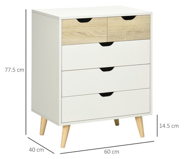 HOMCOM Comodă cu 5 Sertare pentru Dormitor și Intrare, Comodă cu Sertare din Lemn și Mânere Sculptate, 60x40x77.5 cm, Alb | Aosom Romania