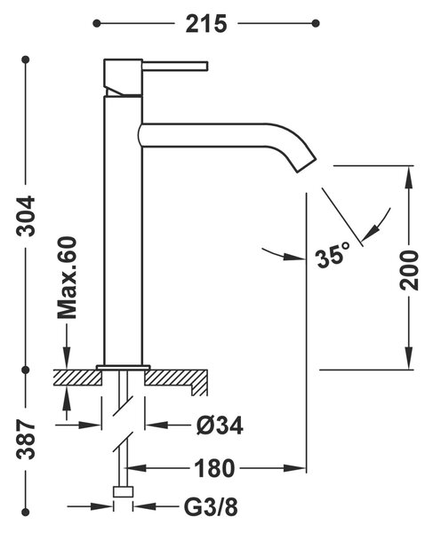 Tres Study baterie lavoar stativ cu termostat grafit 26230701GR