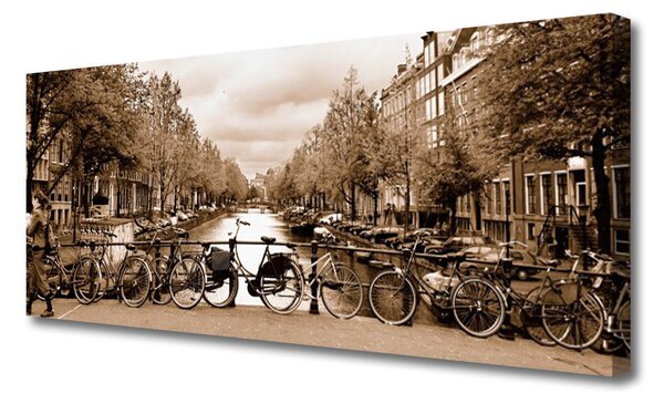 Tablou pe panza canvas Râul Biciclete Copaci Peisaj Verde Gri