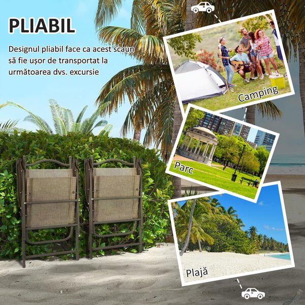 Outsunny Set de 2 scaune pliabile, Scaune pentru gradina cu cotiera, sezut cu tesatura din plasa care permite trecerea aerului | Aosom Romania