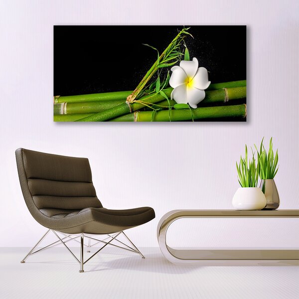 Tablou pe sticla Bamboo flori Floral Alb Verde