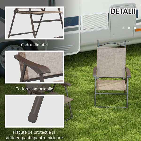 Outsunny Set de 2 scaune pliabile, Scaune pentru gradina cu cotiera, sezut cu tesatura din plasa care permite trecerea aerului | Aosom Romania