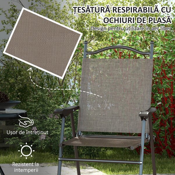 Outsunny Set de 2 scaune pliabile, Scaune pentru gradina cu cotiera, sezut cu tesatura din plasa care permite trecerea aerului | Aosom Romania