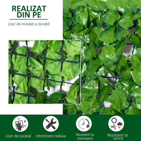 Outsunny Rulou Gard Viu Artificial PE pentru Balcon și Grădină cu Frunze de Artar Verde 300x150cm | Aosom Romania