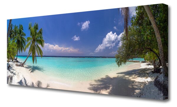 Tablou pe panza canvas Marea Palm Beach Copaci Peisaj Alb Albastru Verde Maro