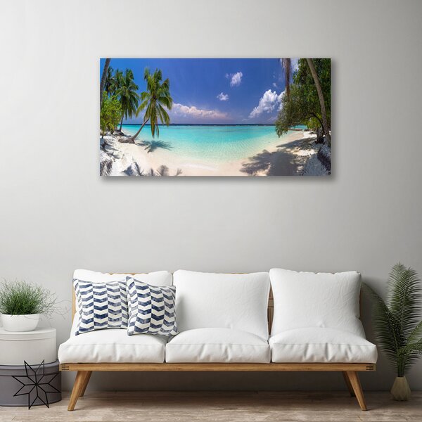 Tablou pe panza canvas Marea Palm Beach Copaci Peisaj Alb Albastru Verde Maro