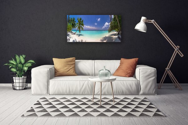 Tablou pe panza canvas Marea Palm Beach Copaci Peisaj Alb Albastru Verde Maro