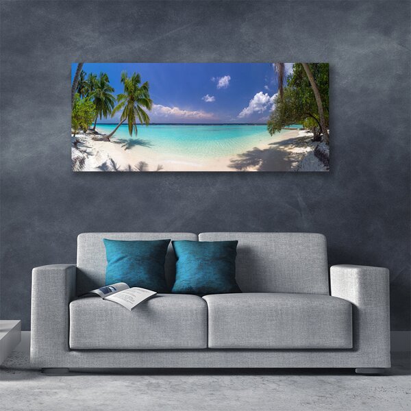 Tablou pe panza canvas Marea Palm Beach Copaci Peisaj Alb Albastru Verde Maro