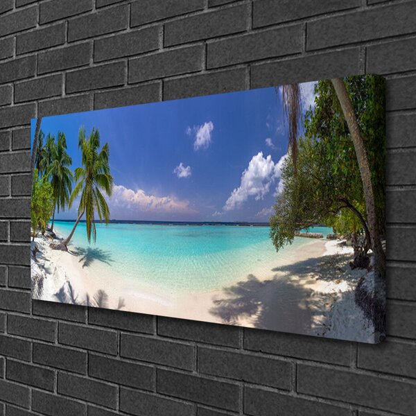 Tablou pe panza canvas Marea Palm Beach Copaci Peisaj Alb Albastru Verde Maro
