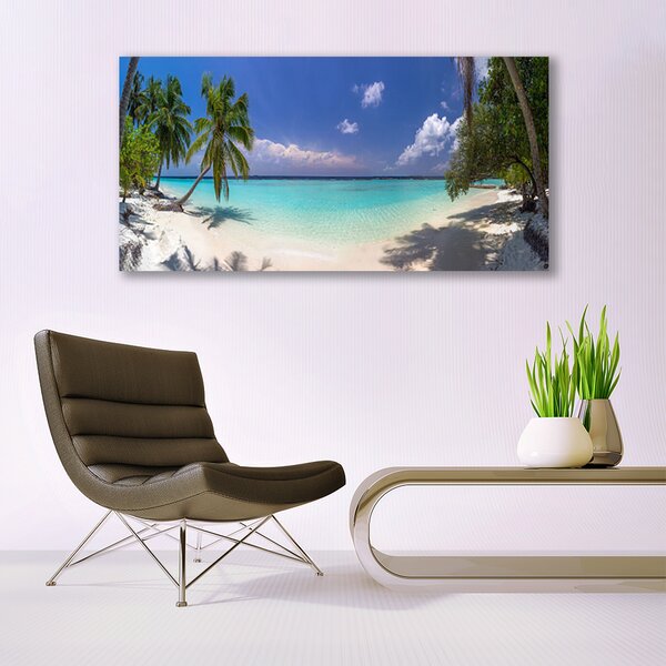 Tablou pe panza canvas Marea Palm Beach Copaci Peisaj Alb Albastru Verde Maro