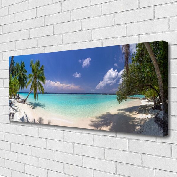 Tablou pe panza canvas Marea Palm Beach Copaci Peisaj Alb Albastru Verde Maro