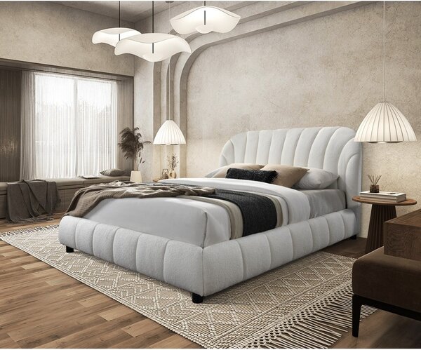 Pat tapitat Milano cu bucle 140x200, cadru din lemn cu somiera fixa, culoare Crem