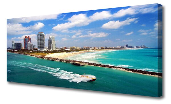 Tablou pe panza canvas Sea Beach Town Peisaj Albastru Maro Gri