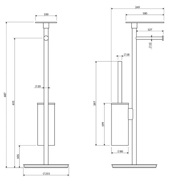 Omnires Modern Project suport pentru hârtie igienică cu perie de toaletă nichel MP60820NI