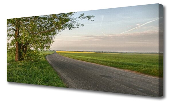 Tablou pe panza canvas Copac rutier Iarbă Peisaj Verde Albastru Gri